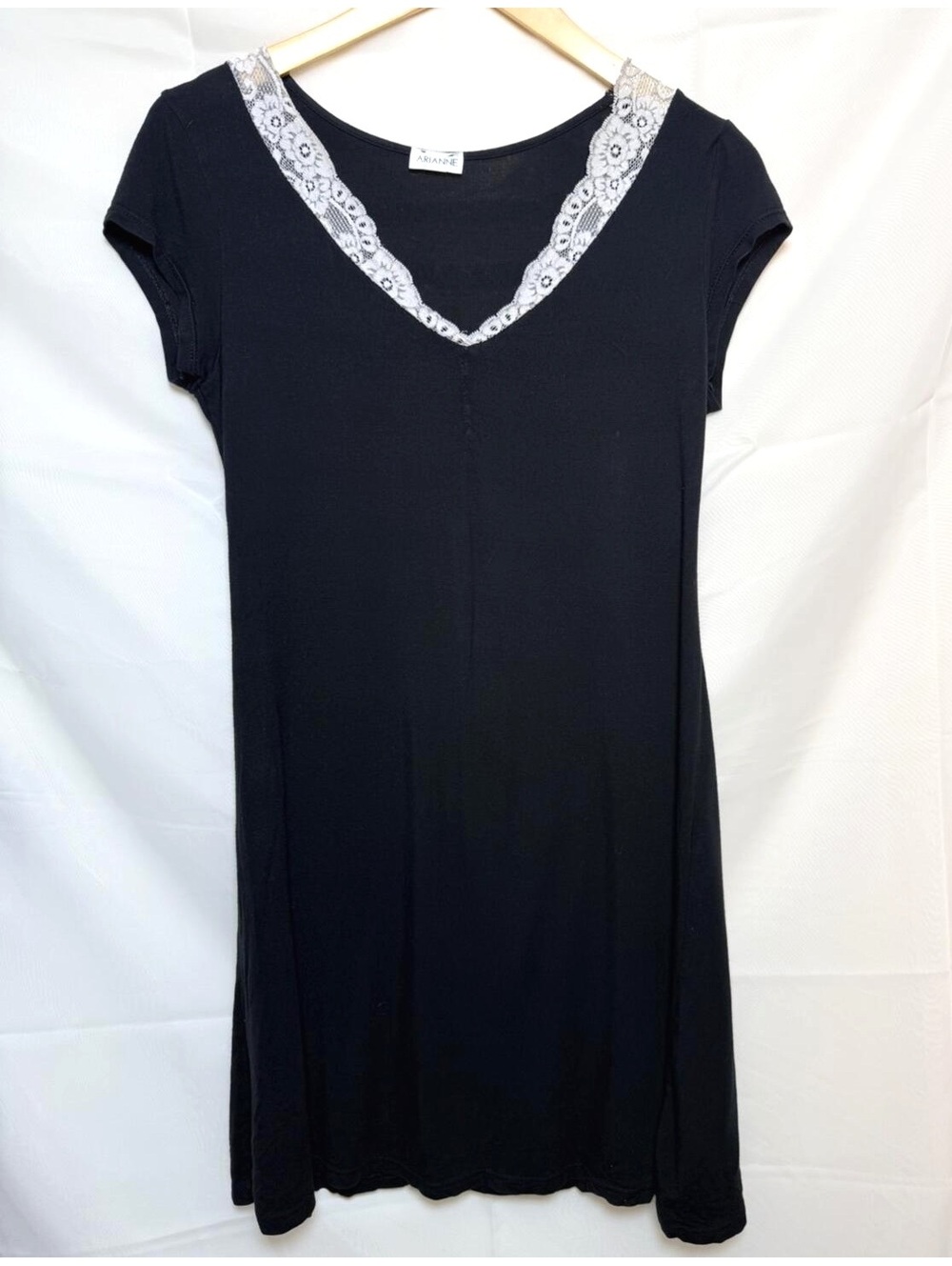 Arianne Black Lace Trim Nightgown Nap Dress / Slip Dress